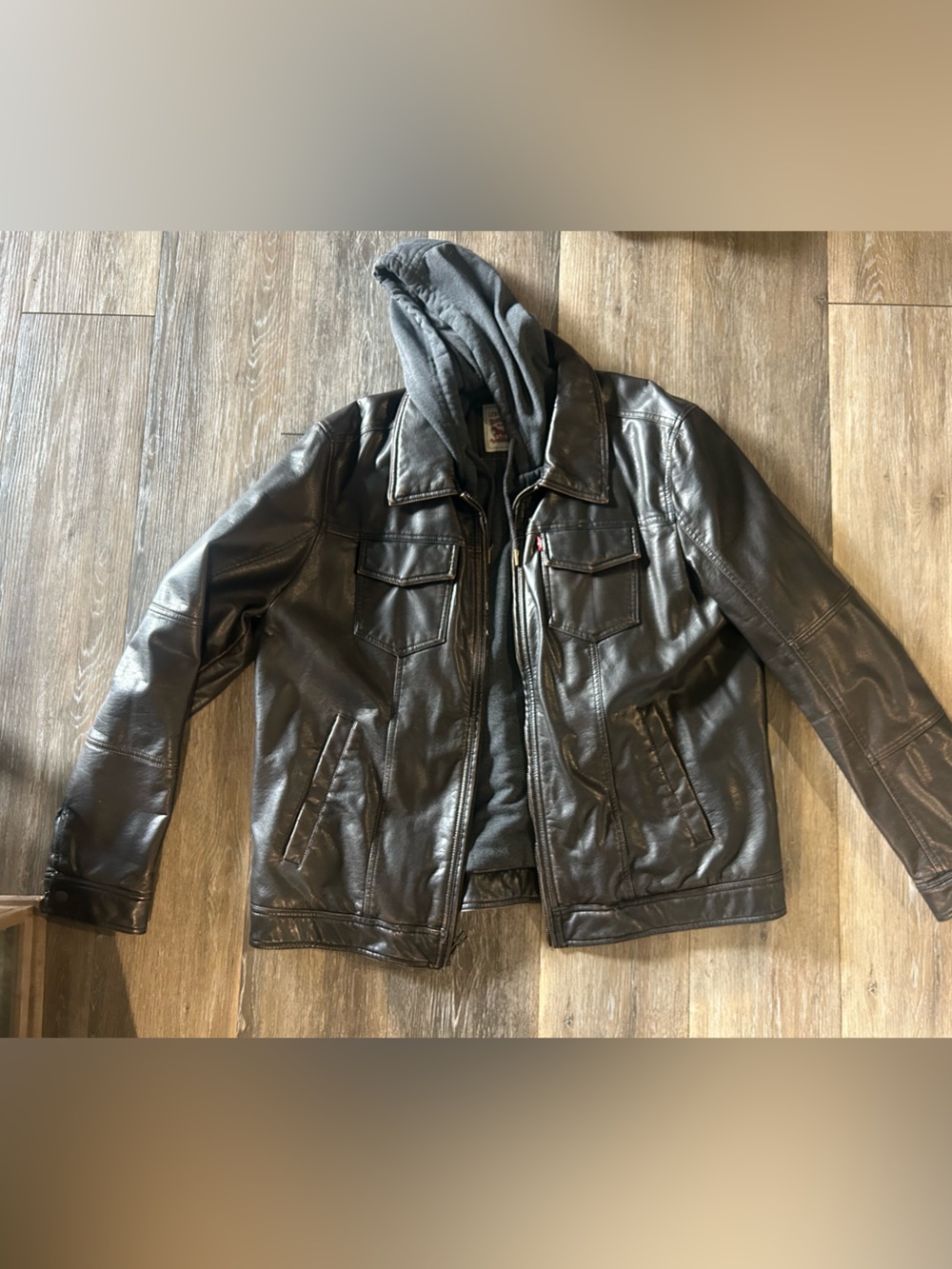 Levi's Dark Brown Genuine Leather Hooded Jacket